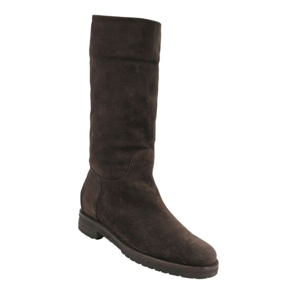 Loro Piana Shoes - Loro Piana Womens Slip On Block Heel Suede Mid Calf Boots Brown Size 40